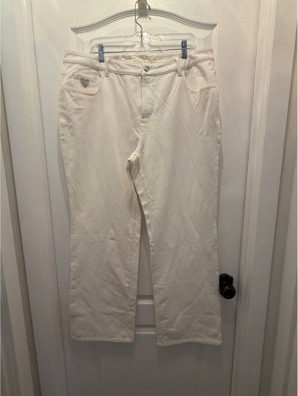 Quacker Factory Dream Jeannes White Jeans Size 18W Rhinestone Heart Straight